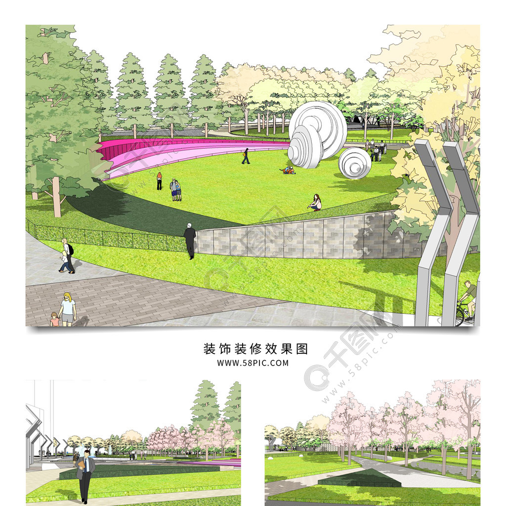 公園景觀設計SU模型設計圖免費下載_skp格式_編號35040902